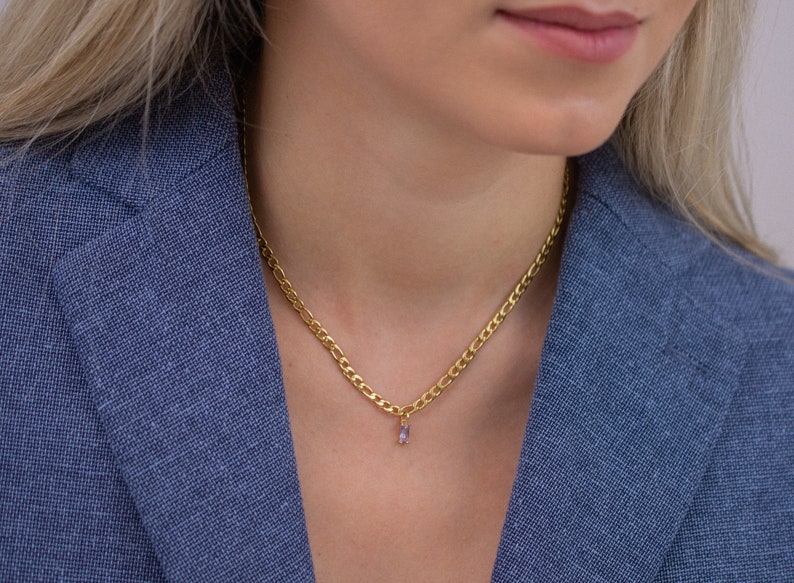 orange zircon gemstone necklace, gold chain necklace, stainless steel necklace, 21st birthday gift for women, minimalist necklace, handmade image 3