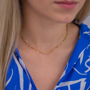 gold chain necklace, dainty chain choker, 18k gold necklace, minimalist necklace non tarnish, gold layered necklace, waterproof necklace