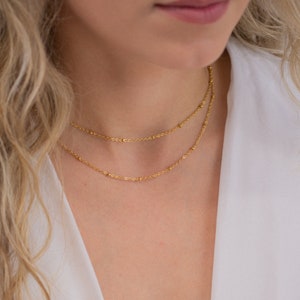 layered necklace gold, double beaded chain necklace, stainless steel necklace, gold chain necklace, minimalist necklace, gold chain choker image 3