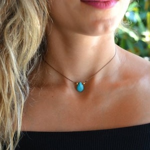 turquoise teardrop charm necklace, everyday simple cord necklace, handmade jewelry, choker necklace, summer necklace, beach jewelry ocean