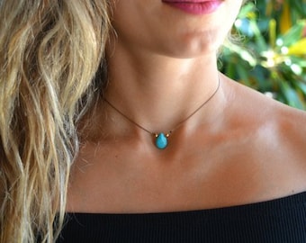 faux turquoise necklace, unique gift ideas women, handmade jewelry, choker necklace, summer necklace, beaded necklace, beaded choker