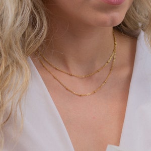 layered necklace gold, double beaded chain necklace, stainless steel necklace, gold chain necklace, minimalist necklace, gold chain choker image 2