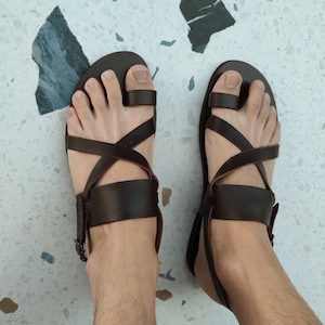 Brown Leather Sandals Men, Greek Leather flat Sandals, Summer men&#39;s Shoes, Slingback Sandals, gift for him, Gladiator Sandals, Greek Sandals
