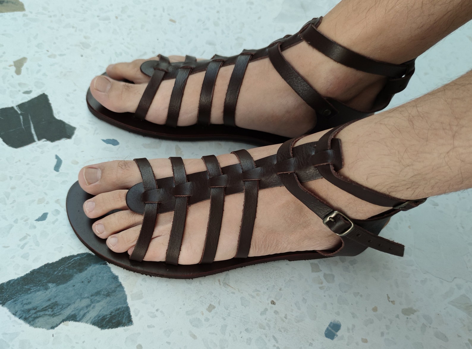 Greek Leather Shoes, Men's Summer Shoes, Gladiator Sandals, Men's Brown ...