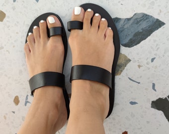 Sandalias griegas de cuero, sandalias negras, sandalias gladiadoras, zapatos de verano para mujer, sandalias planas con tiras, sandalias de verano hechas a mano, regalo para ella,