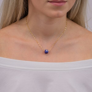 evil eye necklace, evil eye pendant, gold chain necklace, gold choker, thin gold chain, protection necklace, something blue, unique gift image 3