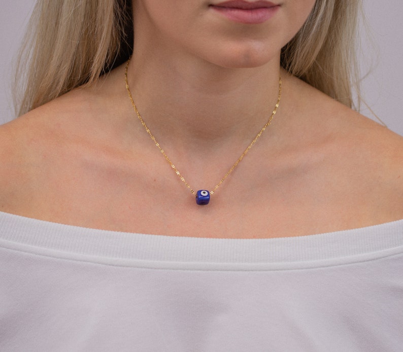 evil eye necklace, evil eye pendant, gold chain necklace, gold choker, thin gold chain, protection necklace, something blue, unique gift image 3