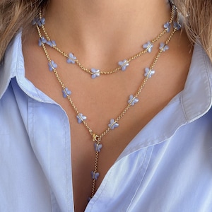 stack necklace, small butterfly charm necklace, Y lariat necklace, gift for her, set of 2 necklace, gold choker necklace, waterproof jewelry