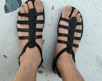 Sandalias de cuero griego, sandalias de hombre, sandalias negras hombres, sandalias de verano hombres, sandalias hechas a mano, sandalias de cuero 100% genuino, sandalias gladiador