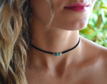 tiny turquoise necklace, crystal necklace, birthstone necklace, choker necklace, minimalist necklace, turquoise necklace, faux turquoise