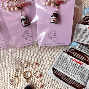 Stitch Markers / Stitch Holders / Progress Keepers | Knitting and Crochet Notions / Nutella Jar as a progress keeper + set of stitch markers