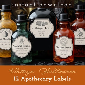Vintage Halloween Apothecary Labels, Witch Potion Labels, Decoration Printable, Spooky Decor, DIY, Wizard Birthday,