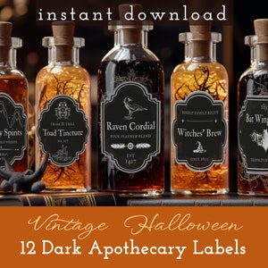 Vintage Halloween Dark Apothecary Labels, Witch Potion Labels, Decoration Printable, Spooky Decor, DIY, Wizard Birthday