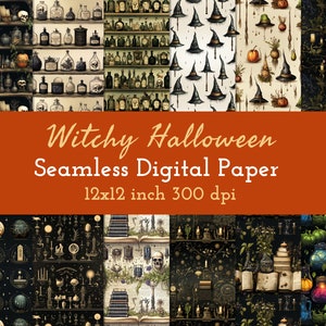 Witchy Halloween Digital Paper, Halloween SEAMLESS Patterns, Witchy Decor, 12x12in, Commercial Use, Halloween Pattern, Digital Download
