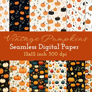 Vintage Kürbisse digitales Papier, Halloween nahtlose Muster, Herbst Dekor, 12x12in, kommerzielle Nutzung, Halloween Muster, digitaler Download