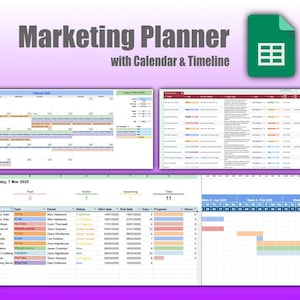 Marketingplanner Google Spreadsheets-sjabloon met kalender en tijdlijn