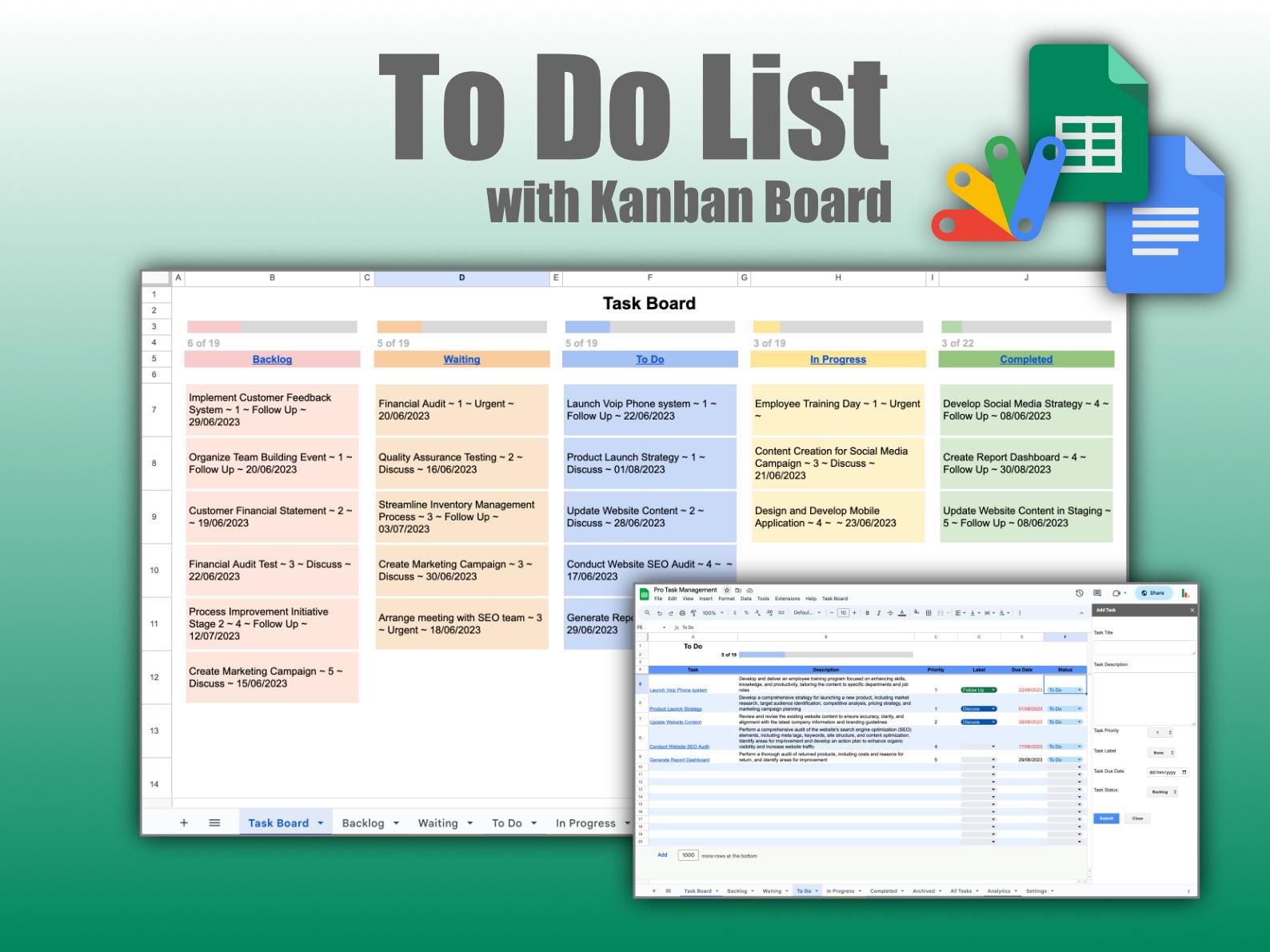 Html/javascript To Do List Kanban Board Google Sheets Kanban Board To-do List: Automatic Task Tracker Template ...