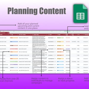 Marketing or Event Planner in Google Sheets showing the Planner sheet