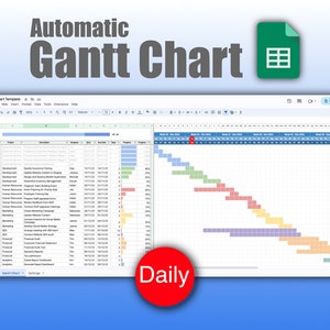 Automatisches tägliches Gantt Chart Google Sheets Template | Projekt-Zeitleiste | Aufgabenliste | Team Projektplaner