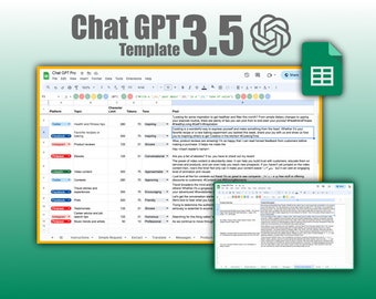 Chat GPT 3.5 Google Sheets Template with built-in ChatGPT by OpenAI | Language Translation |  Social Posts | Product Descriptions