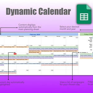 Marketing or Event Planner in Google Sheets showing the Calendar sheet