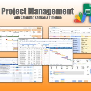 Projectbeheer Google Spreadsheets-sjabloon met kalender, kanbanbord en tijdlijn-Gantt-diagram | Teamtakentaak-tracker-spreadsheet