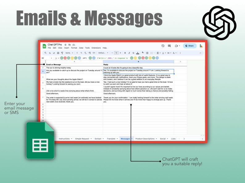 Chat GPT Google Sheets Template Spreadsheet With Builtin Chatgpt by