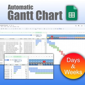Automatisches tägliches & wöchentliches Gantt Chart Google Sheets Template | Projekt-Zeitleiste | Aufgabenliste | Team Projektplaner