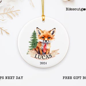 Personalized Fox Ornament, Kid Christmas Ornament, Custom kids gift