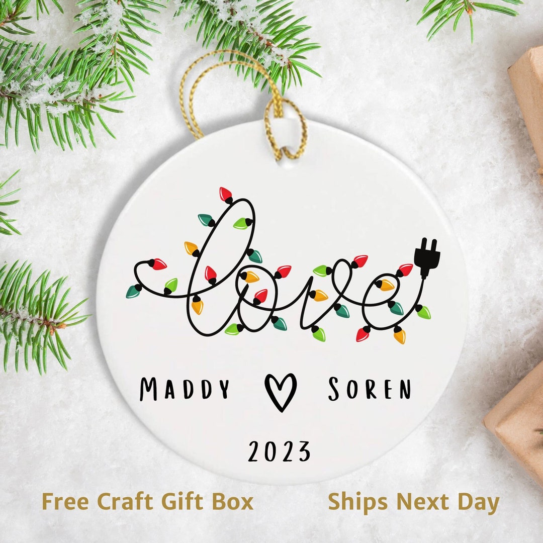 Personalized Christmas Lights Love Couple Ornament, Romantic Gifts for