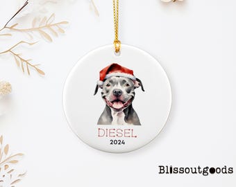 Personalized Pitbull Ornament: Custom Ceramic Keepsake With Dog Name