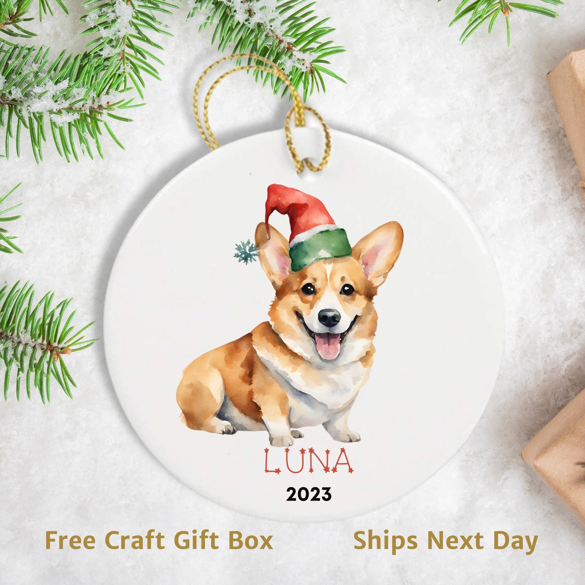 Handmade Personalized Corgi Ornament, Custom Corgi Christmas