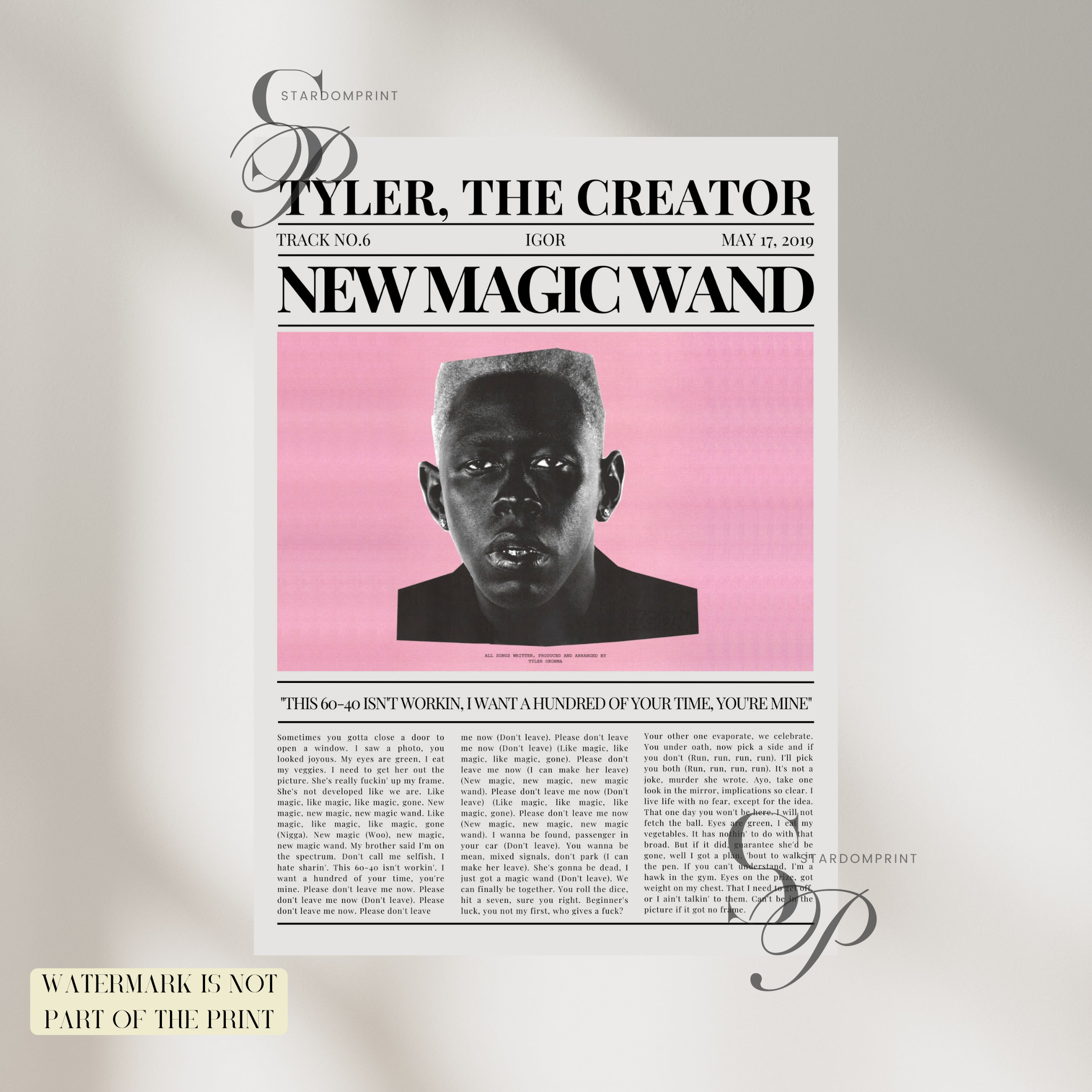Tyler the Creator Retro Newspaper Print New Magic Wand Lyrics Etsy