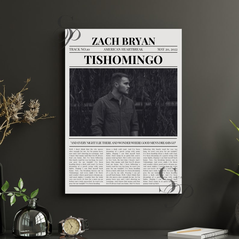Zach Bryan Retro Newspaper Print Tishomingo Lyrics Poster Etsy