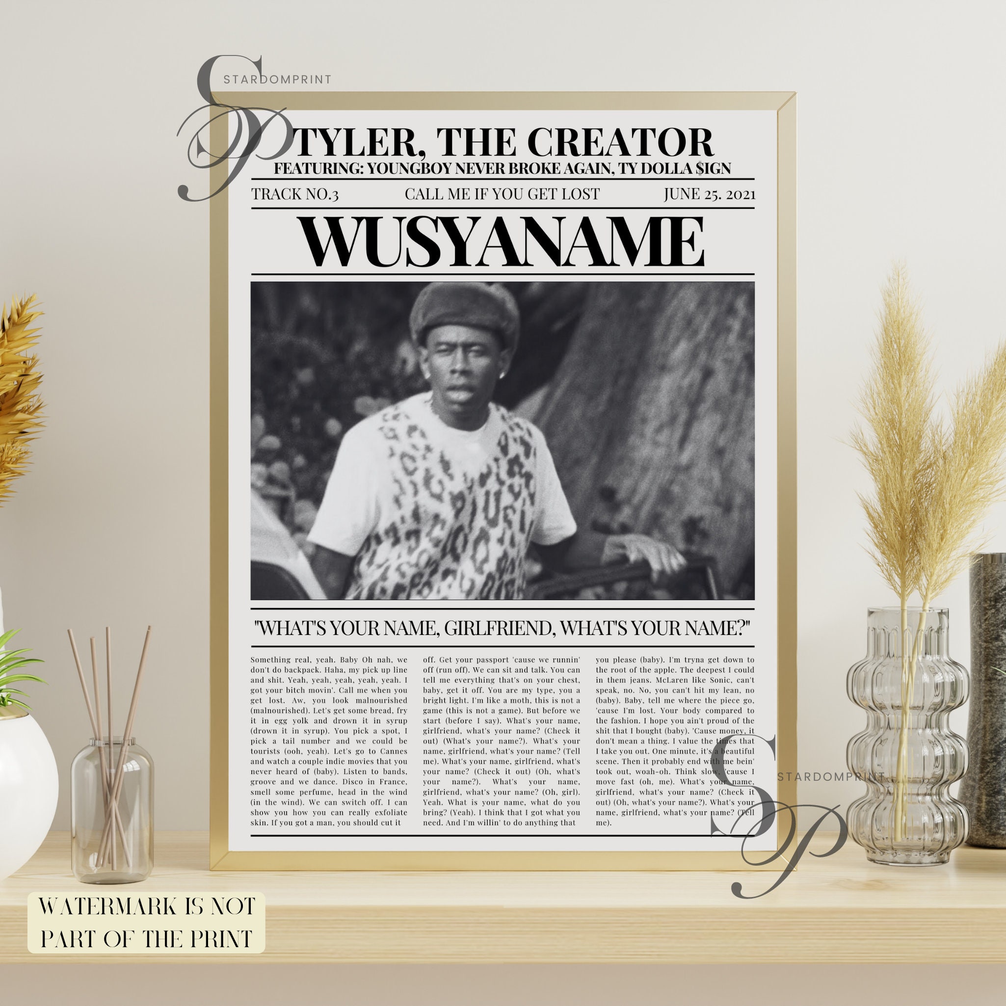 Tyler the Creator Retro Newspaper Print WUSYANAME Lyrics Etsy