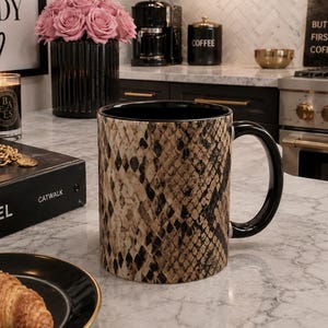 Snakeskin Coffee Mug, Neutral Animal Print Mug, Chic Kitchen Decor, Western Glam Coffee Cup, Trendy Gift for Her, Modern Mug
