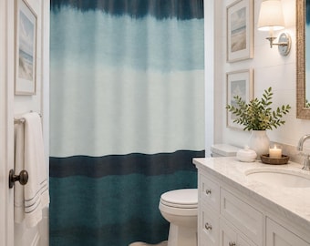 Blue Ombre Shower Curtain, Coastal Bathroom Decor, Ocean Gradient Bath, Modern Beach Style, Minimalist Nautical Design
