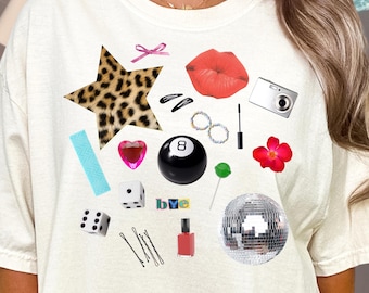 Women’s  Cotton graphic t-shirt Millennial Collage Coquette Shirt Girl Mess Scrapbook oversized Tee Leopard y2k Vintage Aesthetic Trendy