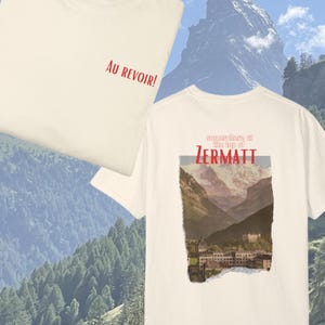 Après-skiresort snowboardclub Zermatt ansichtkaart collage tshirt Vintage T-shirt oud geld preppy esthetisch trendy cadeau voor vriend