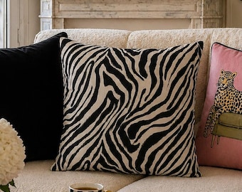 Zebra Print Pillow Cover, Black White Animal Print Decor, Chic Parisian Throw Pillow, Modern Safari Cushion, Luxury Designer Couch Accent