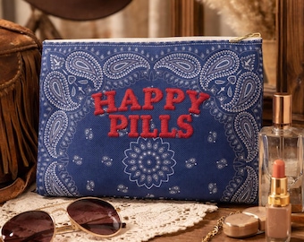 Estuche organizador de viaje para joyas, estuche para lápices, estuche para cosméticos, maquillaje y accesorios, estilo country western chic, color azul marino