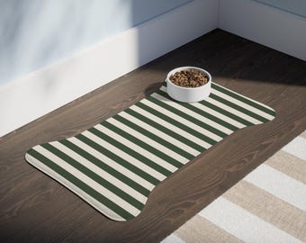 Green and Cream Dog Cat Feeding Mat Pet Food Bowl Washable Placemat Easy Cleanup Ralph Lauren Cute Kitchen Decor