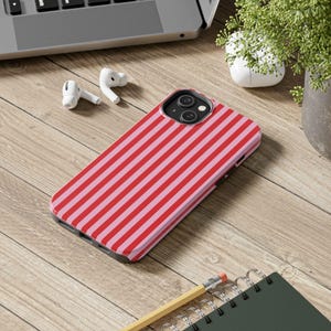 Chic Pink and red stripe cute and preppy coquette aesthetic phone case 13, 14, 15, 16 pro max