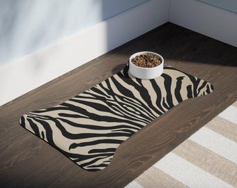 Black and White Abstract Dog Cat Feeding Mat Pet Food Bowl Washable Placemat Easy Cleanup Cute Kitchen Decor