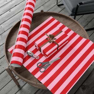Coquette pink & red strip Valentine holiday baby bridal shower gift wrapping paper