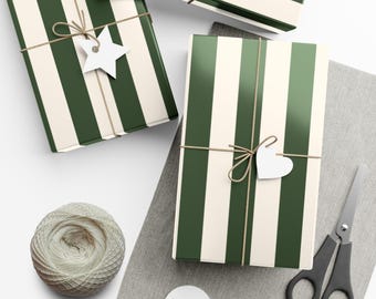Grünes und creme gestreiftes Ralph Lauren Polo Vintage Weihnachtsgeschenkpapier