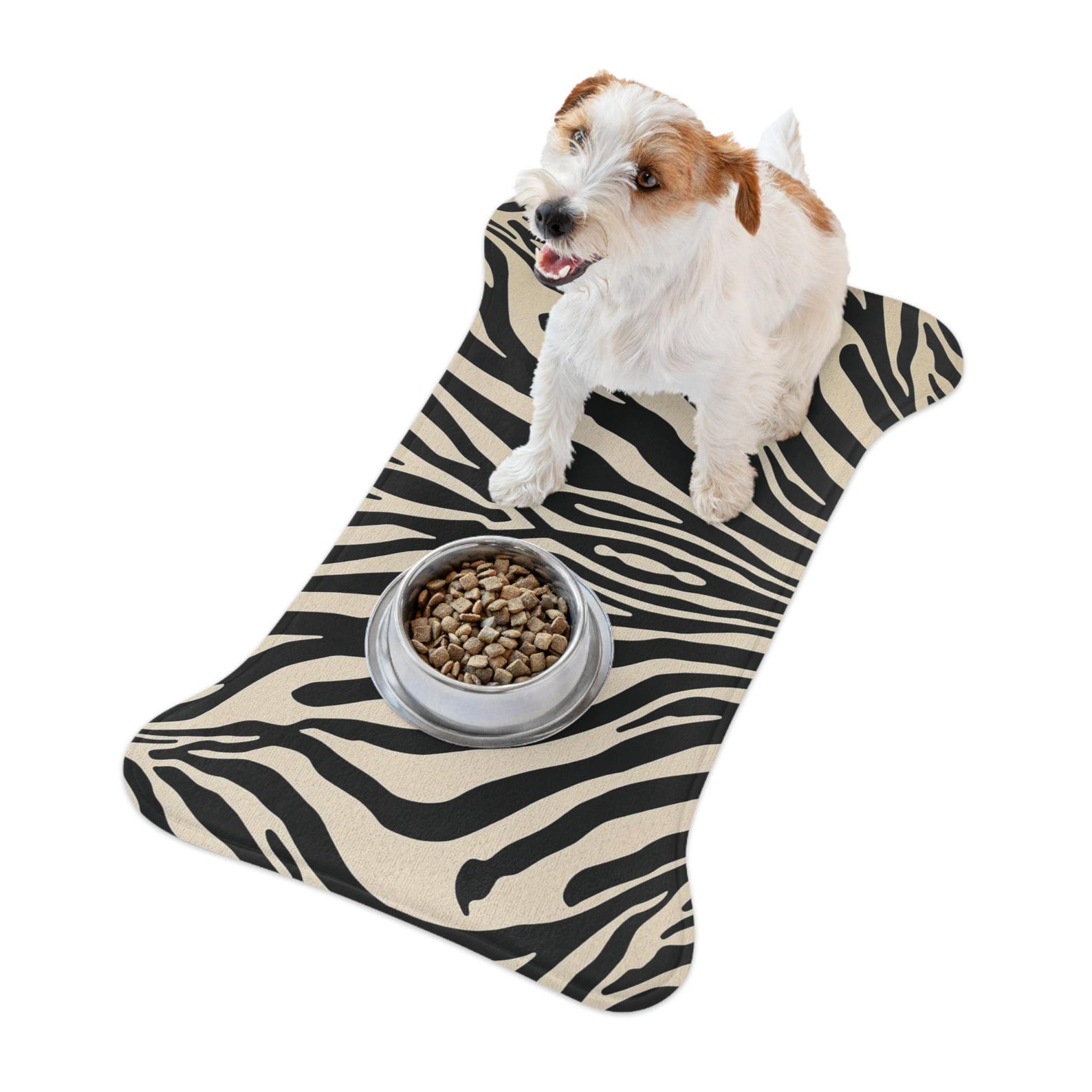 Black and White Abstract Dog Cat Feeding Mat Pet Food Bowl Washable Placemat Easy Cleanup Cute Kitchen Decor - Bone shape (19" x 14")