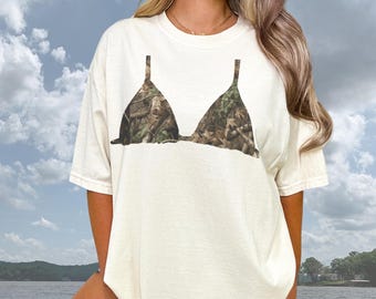 Camo print bikini top cute Y2K tee beach coverup vacation top coastal vibes aesthetic lake boat day gift