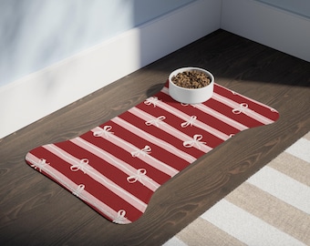 Rosa und rote Streifen Hund Katze Fütterung Matte Haustier Fressnapf Waschbar Tischset Einfache Reinigung Kokette Band Schleife Niedlich Küche Dekor