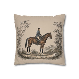 Vintage Equestrian Toile Pillow Cover, Horse Rider Cushion, Neutral French Country Decor, English Cottage Throw Pillow, Hunt Club Accent image 5